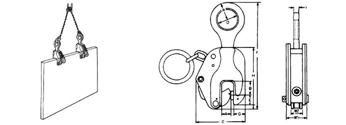 EAGLE鷹牌E型豎吊鋼板鉗結(jié)構(gòu)尺寸圖