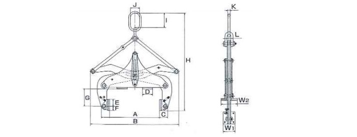 鷹牌BTS型石材起吊用夾鉗結構尺寸圖片