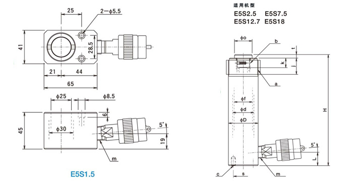 日本OJ牌E5S分離式千斤頂結(jié)構(gòu)尺寸圖片