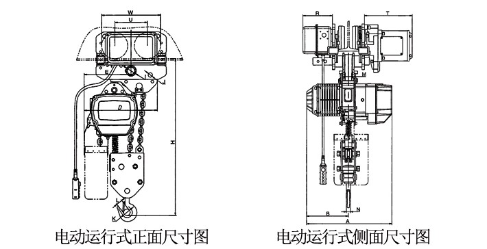 7.5噸環(huán)鏈電動葫蘆尺寸結構尺寸圖片