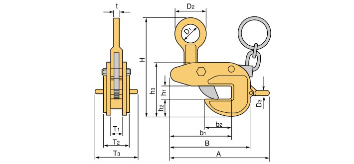 世霸HLC-U型橫吊夾具結構尺寸圖片