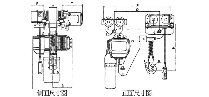 2噸低凈空環(huán)鏈電動(dòng)葫蘆結(jié)構(gòu)尺寸圖片