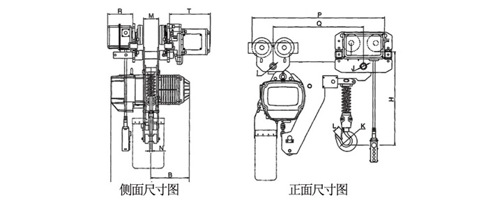 5T超低環(huán)鏈電動葫蘆結構尺寸圖片