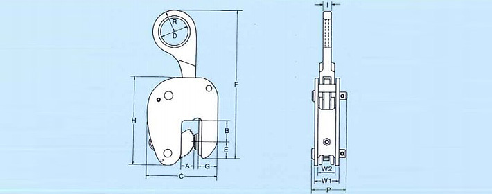 WOL型鷹牌豎吊鋼板鉗結構尺寸圖片