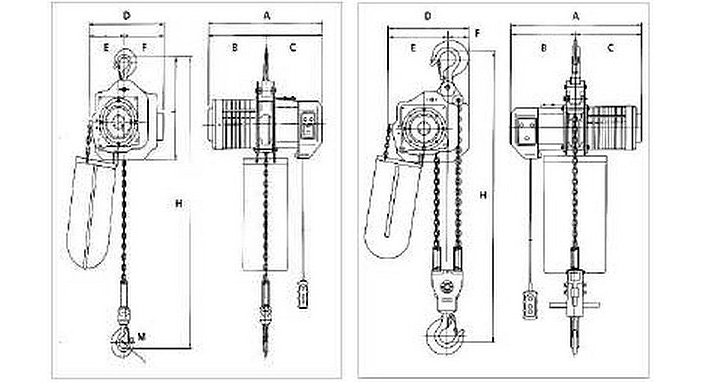 DSA型大山環(huán)鏈電動(dòng)葫蘆結(jié)構(gòu)尺寸圖片