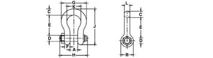 Crosby弓形卸扣G-2140結(jié)構尺寸圖片