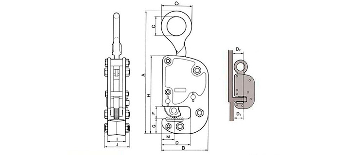 三木HV-K橫豎吊兼用鋼板鉗結(jié)構(gòu)尺寸圖片
