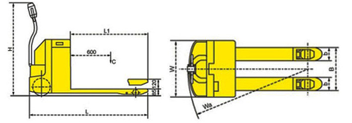 全電動(dòng)托盤液壓搬運(yùn)車尺寸結(jié)構(gòu)圖