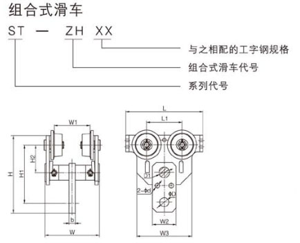 ST型組合式滑車尺寸圖