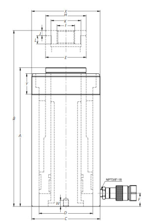 單作用張拉分離式千斤頂尺寸圖