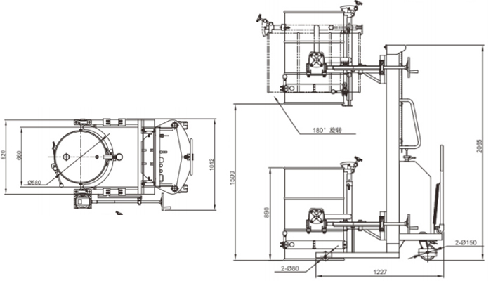 LYL520半電動油桶翻轉車尺寸圖